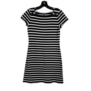 Chaps Black & White Striped Nautical-Inspired Dress Size Small